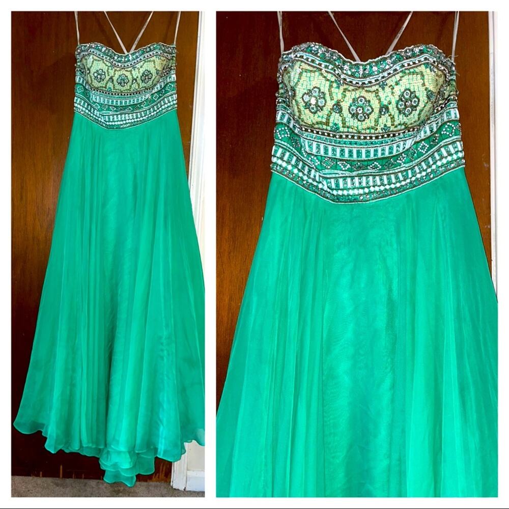 Sherri Hill green prom dress maxi - Picture 2 of 12